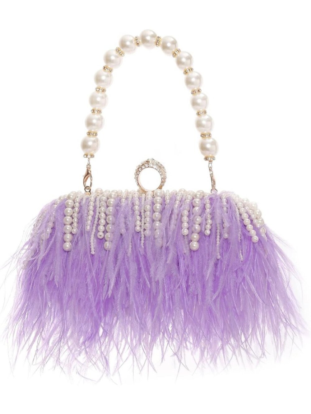 Women's Purple Natural Ostrich Feather Vintage Banquet Purse Evening Bag